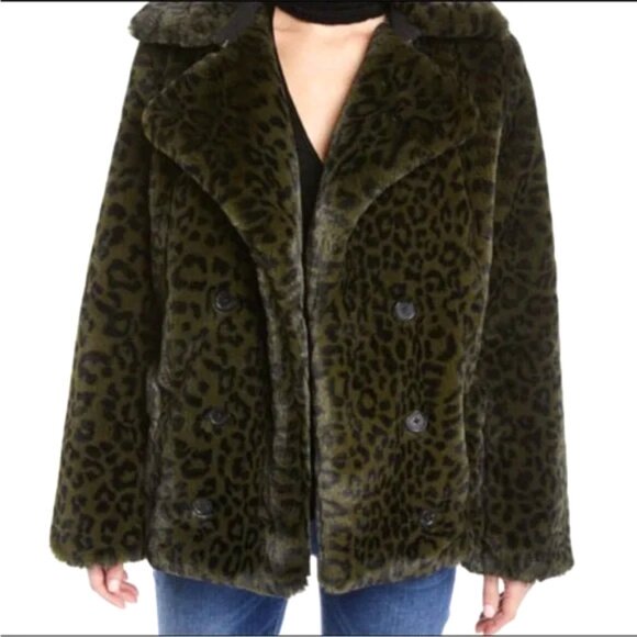 Zadig & Voltaire Miles Leo Green Leopard Gorgeous retro Luxe faux fur coat S / M - Picture 1 of 12